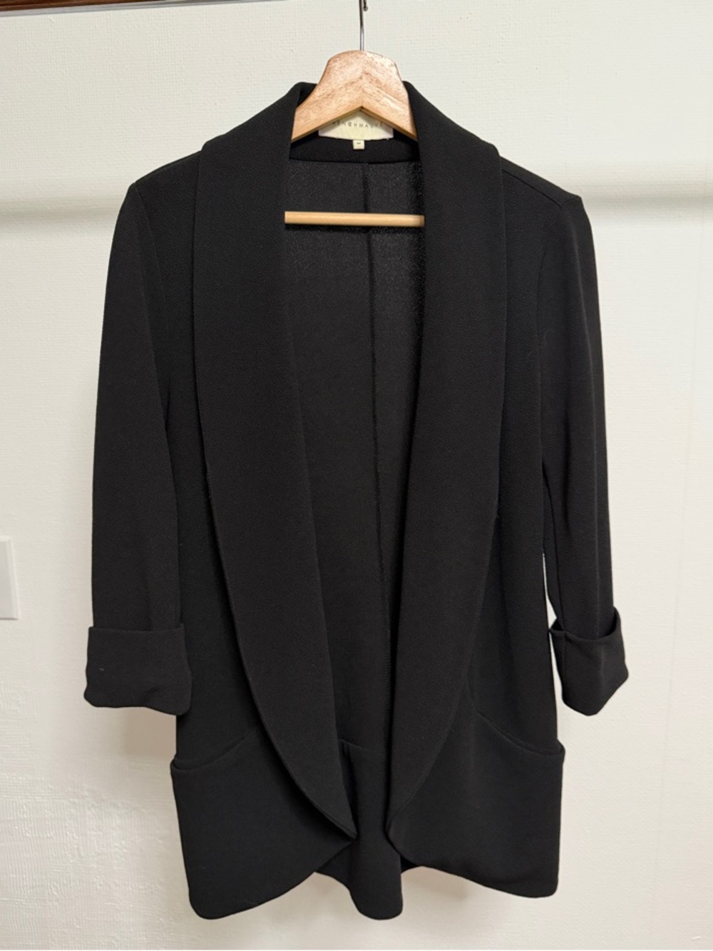 FRENCHMAUVE Black Draped Open-Front Blazer Jacket